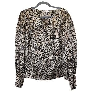 Rebecca Taylor Long Sleeve Link Silk Top Leopard Animal Print Silk 12 Career